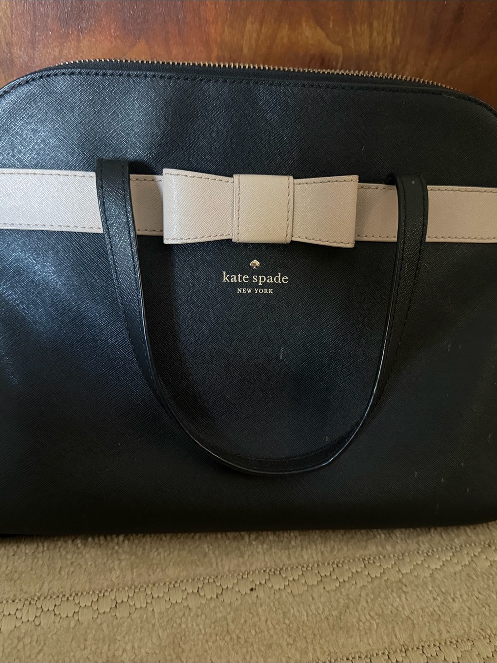kate spade Black and Cream Saffiano Bow Laptop Tote